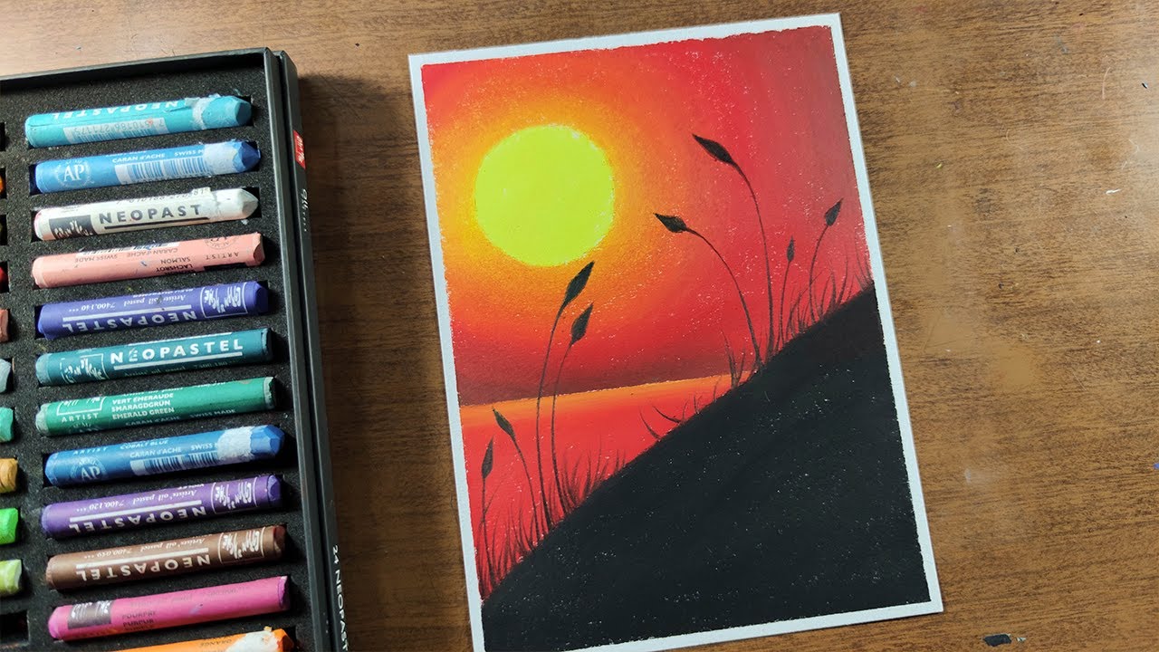 Lindo Sol al Atardecer, Dibujo con óleo Pastel