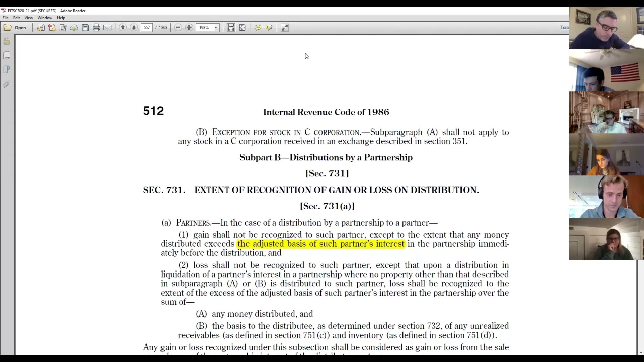 Partnership Taxation law lecture #13 -  Section 752 (recourse debt