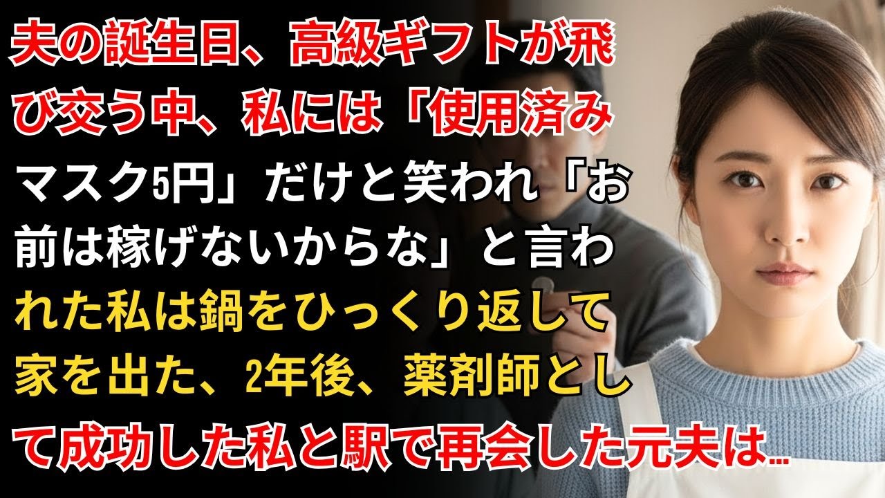 夫の50歳誕生日、同僚にロレックス、両親にゴルフセット。だが私には使用済みマスク5円を渡し、笑って言った「専業主婦は何も稼げないからな」。私は鍋をひっくり返して家を出た――2年後、大阪駅で再会し...