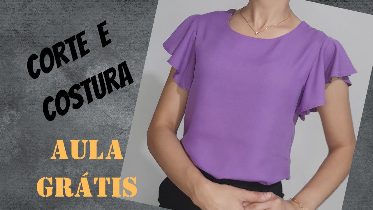 Blusa SUPER FÁCIL com Manga Godê. Corte e Costura (sem molde) para Iniciantes!