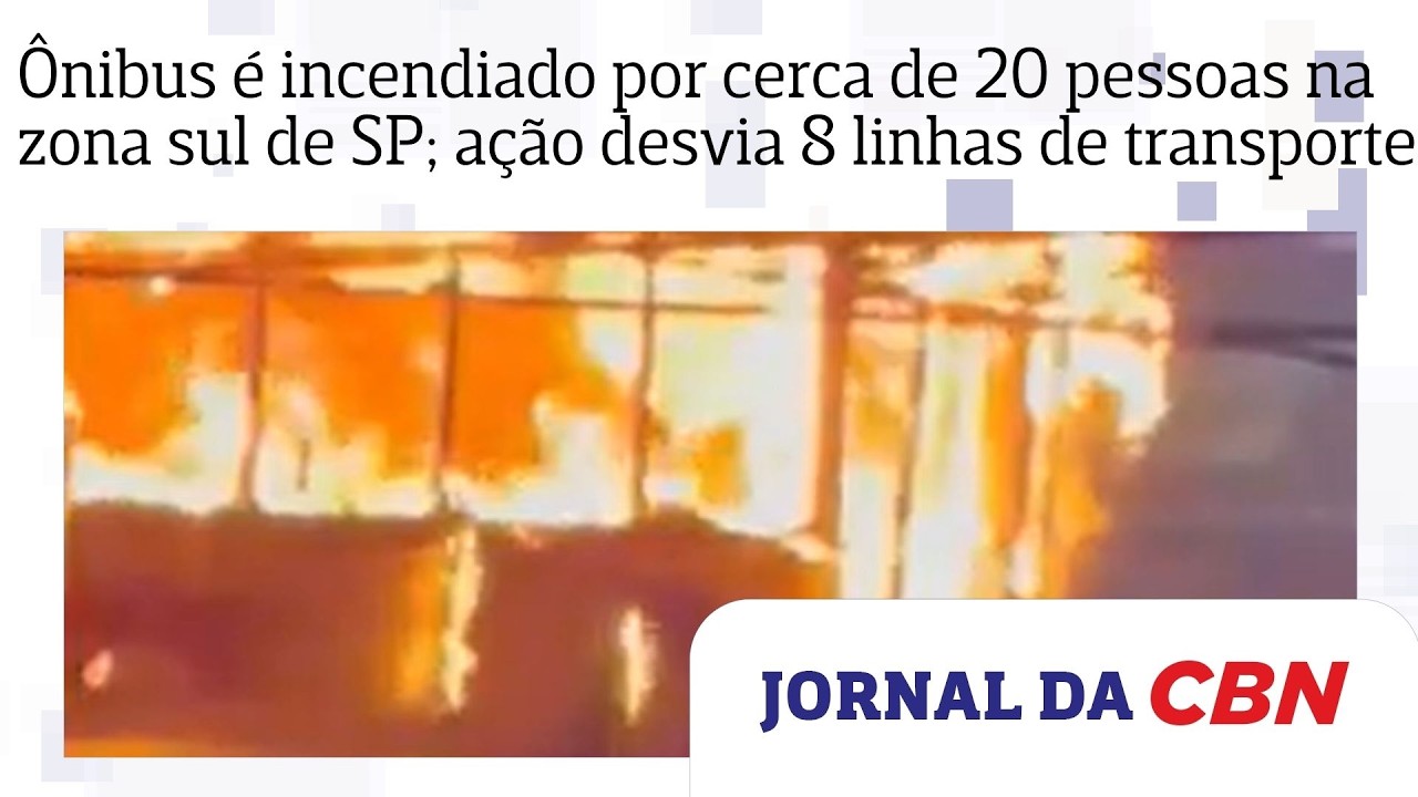 &Ocirc;nibus &eacute; incendiado por cerca de 20 pessoas na zona sul de SP; a&ccedil;&atilde;o provocou o desvio de 8 linhas