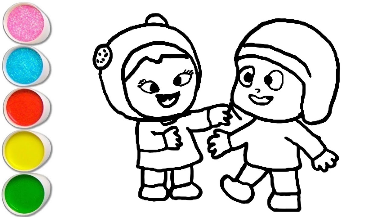 Cute Nina with pocoyo Drawing, Painting and Coloring For Kids and Toddlers_ Easy Drawing 