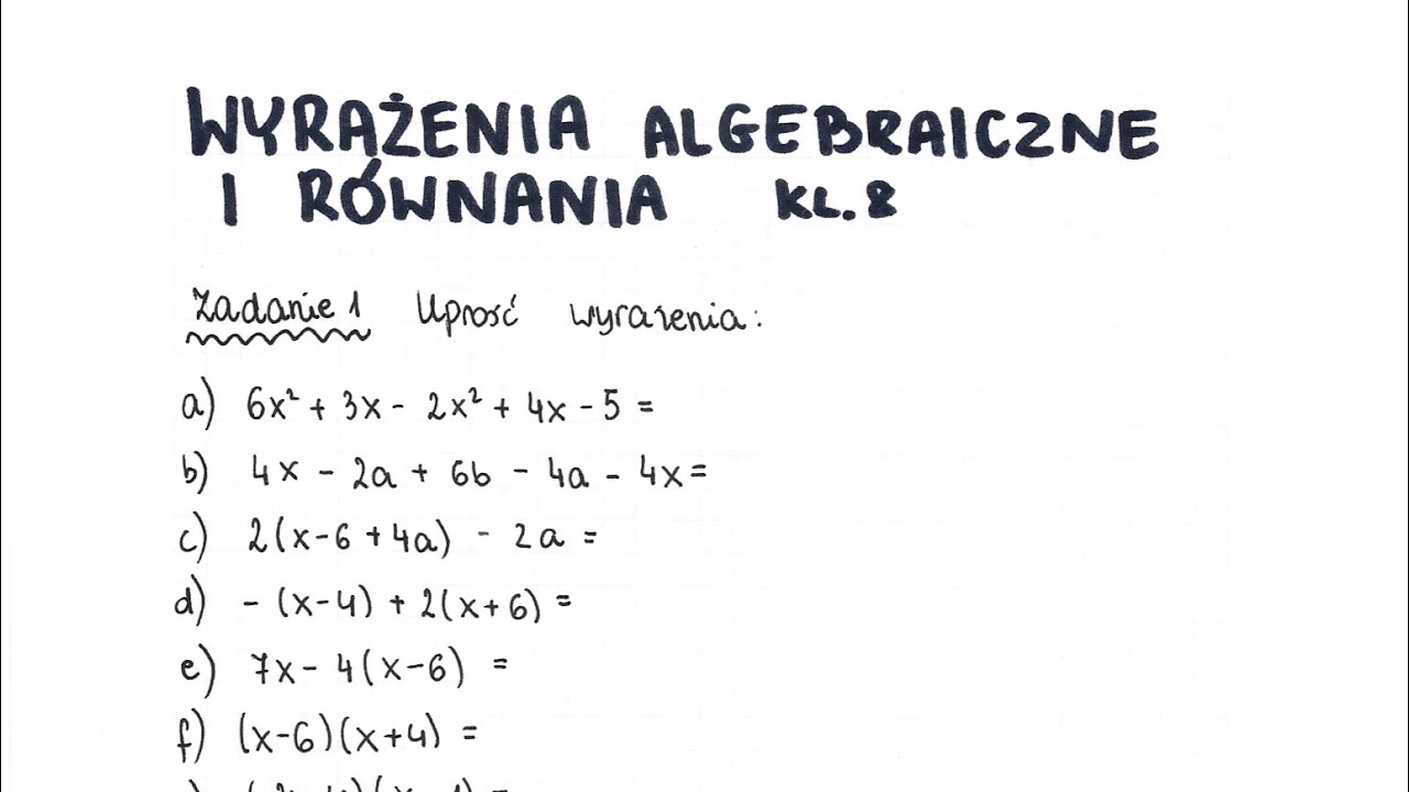 Wyrażenia algebraiczne I równania - klasa 8 - GWO - Matematyka z plusem - sprawdzian - pdf w opisie