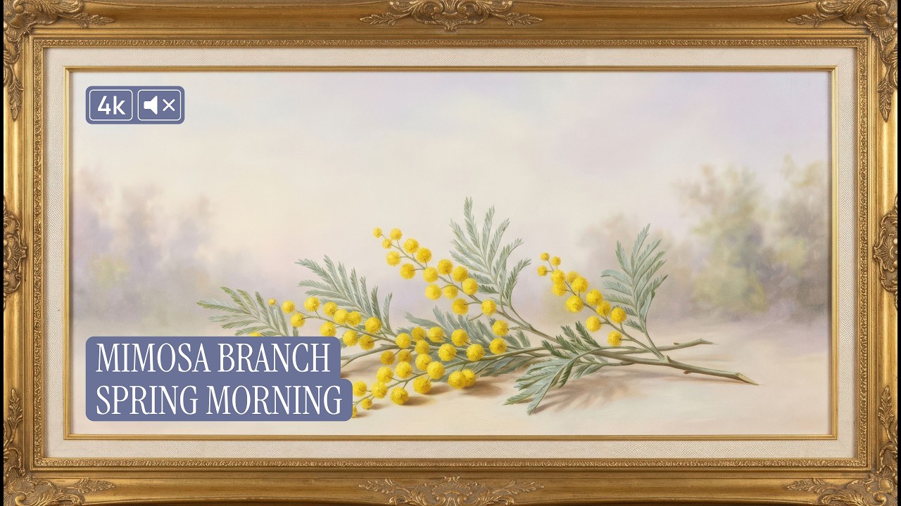 Mimosa Branch – Spring Morning | 4K Frame TV Art | No Music