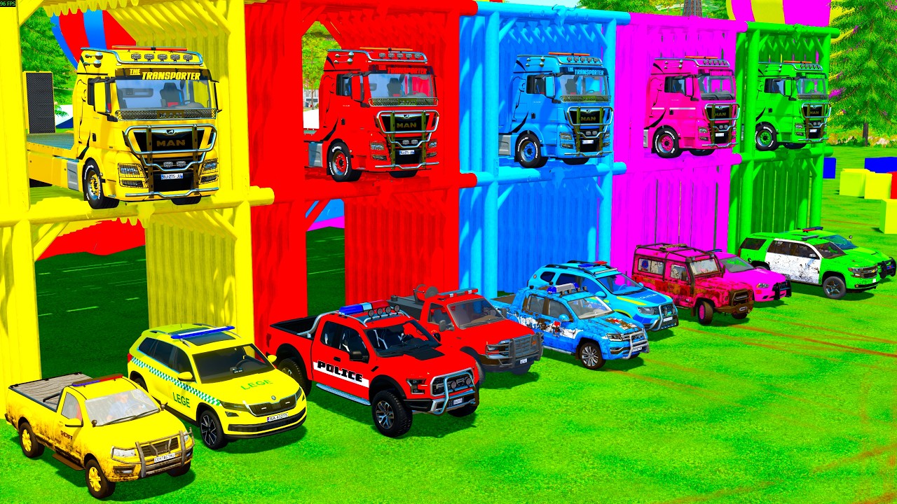 TRANSPORTING ALL POLICE CARS and AMBULANCE EMERGENCY VEHICLES WITH MERCEDES POLICE TRUCKS ! FS22