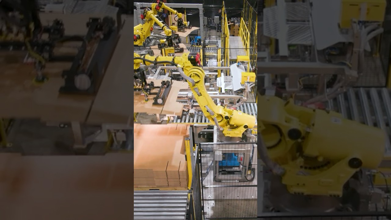 Automated end-of-line #packaging & #palletizing solution for bagged bundle products #shorts #fanuc