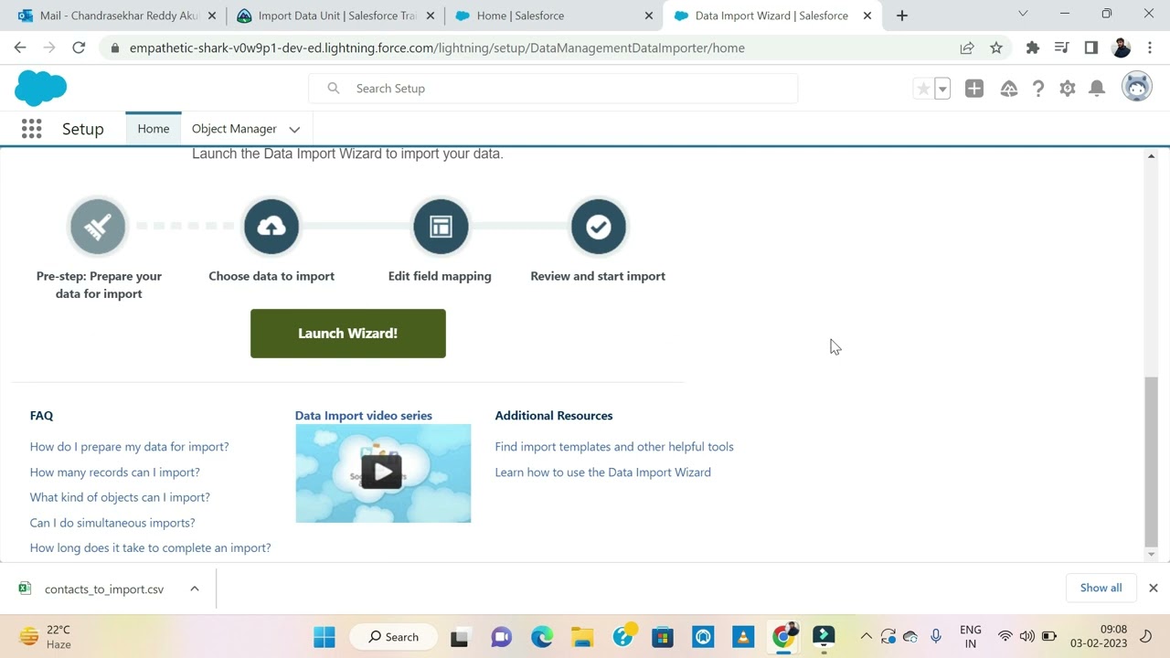 Data Import wizard // Trailhead // salesforce