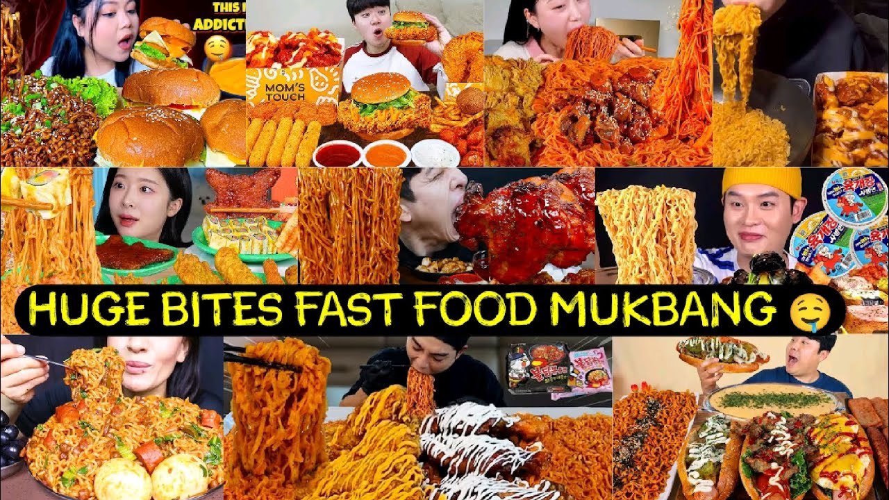 BIG BITES MUKBANG COMPILATION |ASMR EATING FAST FOOD & SPICY NOODLES |BIG BITES|