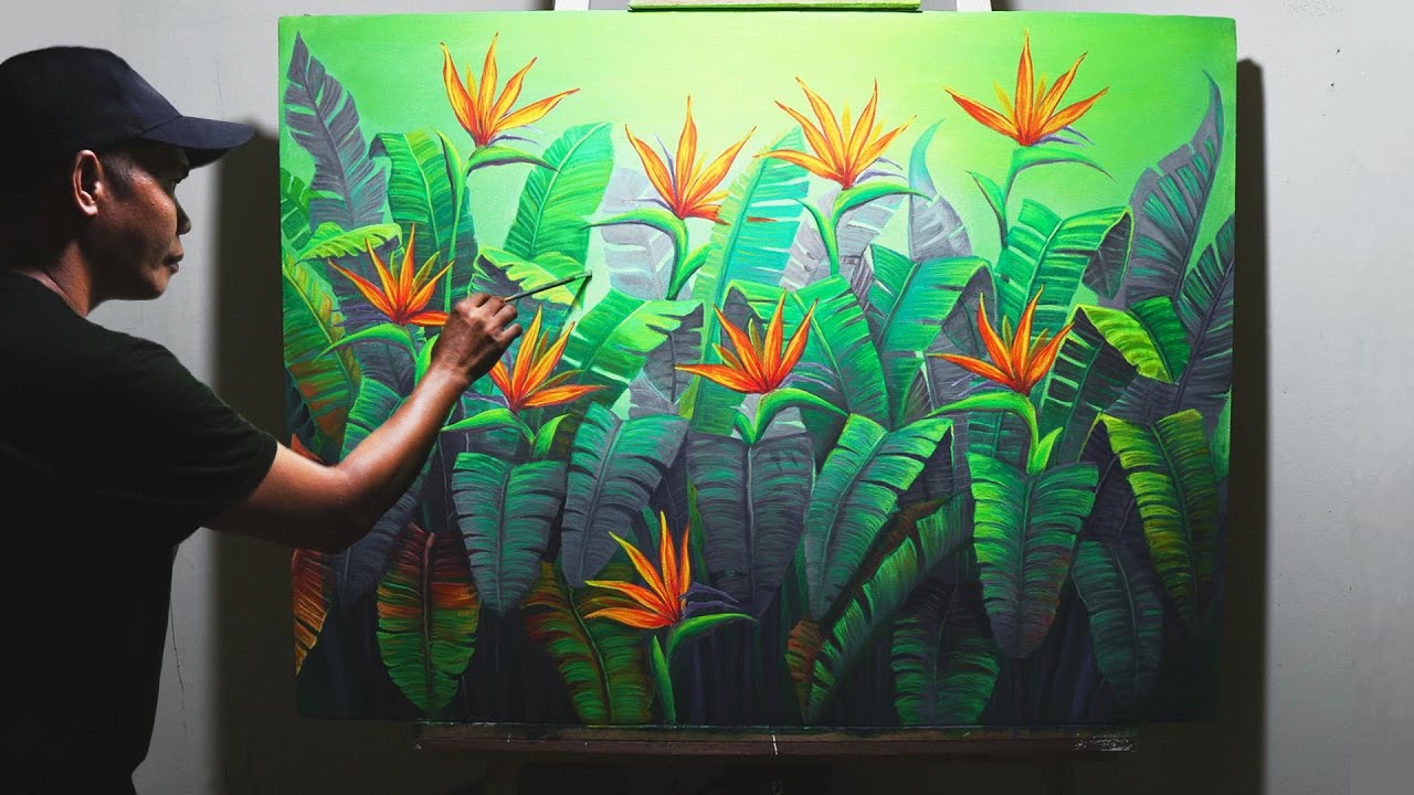 Birds of Paradise | Crane Flower | Strelitzia | Acrylic Painting
