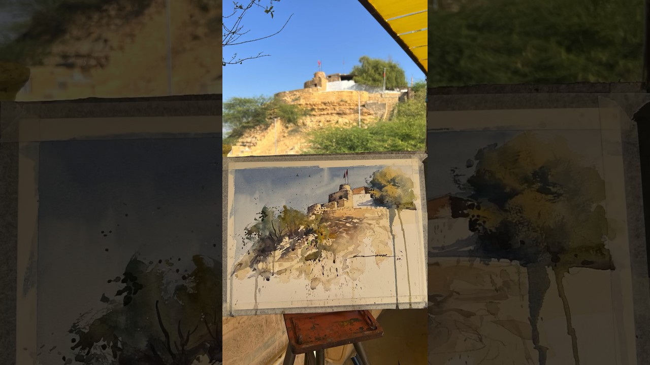 Plein air demo at Jaisalmer #painting #watercolor #jaisalmer #temple #landscape #artindia #pleinair