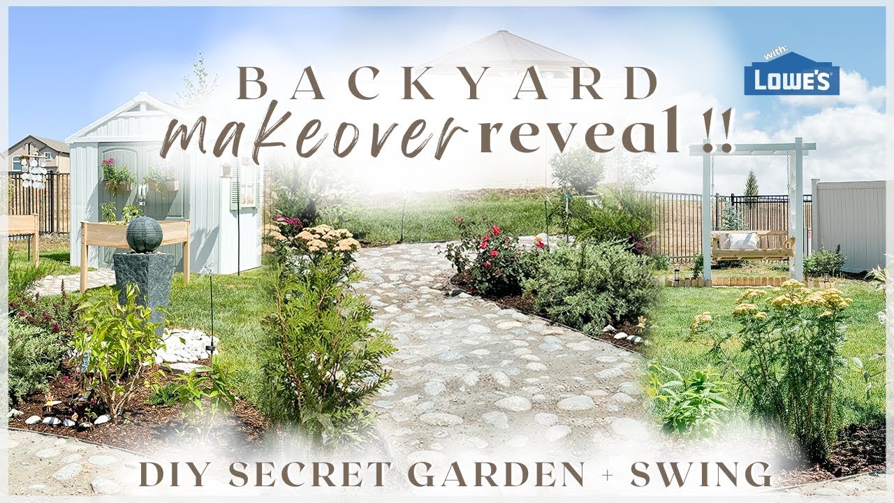 BACKYARD MAKEOVER REVEAL 🦋 🌸 secret garden + DIY garden swing + cobblestone path