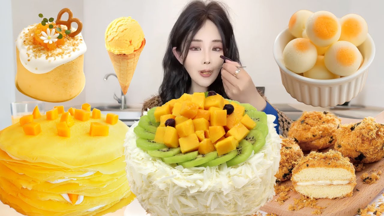 Asmr🍰Eating Custard Matcha Cake🍰 (Soft And Waxy Sound) 크림丨먹방丨Mukbang丨Satisfying丨Eatings
