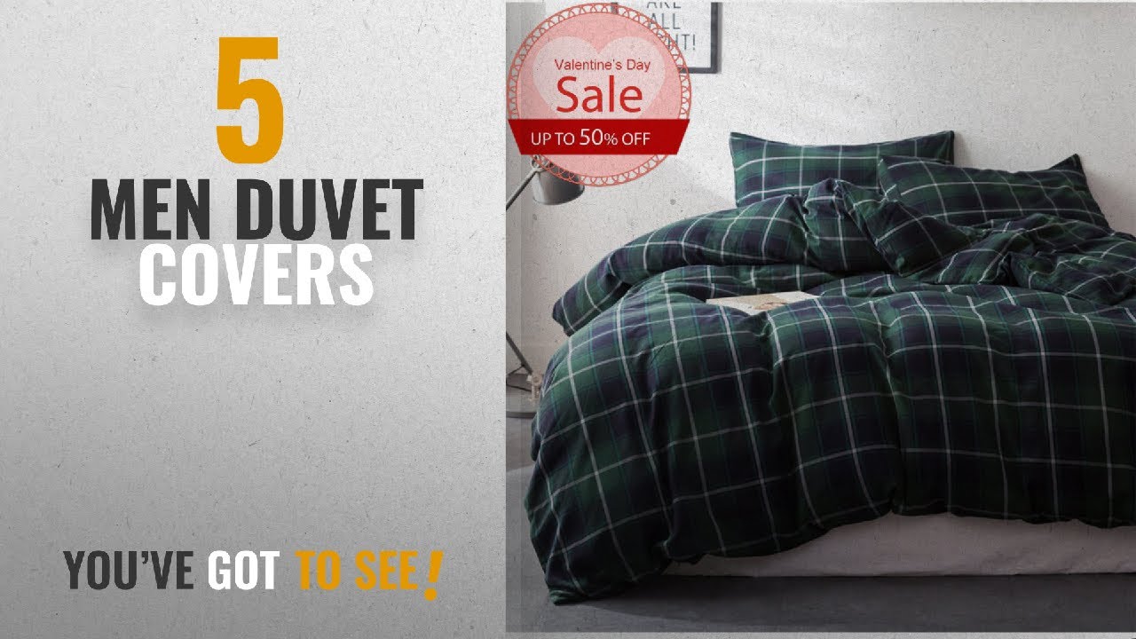 Top 10 Men Duvet Covers [2018]: Luxury Duvet Cover Queen Size Plaid Flannel 3 Pieces Cotton