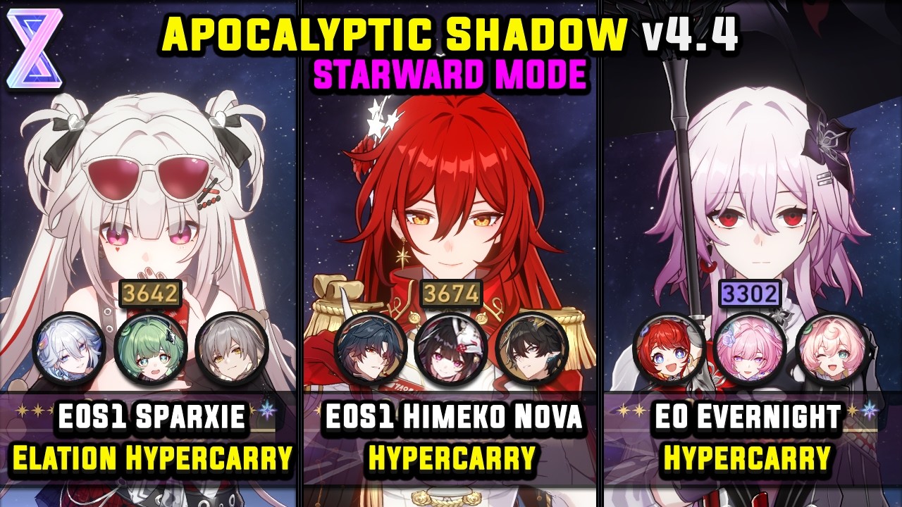 E0S1 Sparxie & E0S1 Himeko Nova & E0 Evernight Carry (4 Star) Starward Mode - Apocalyptic Shadow 4.4