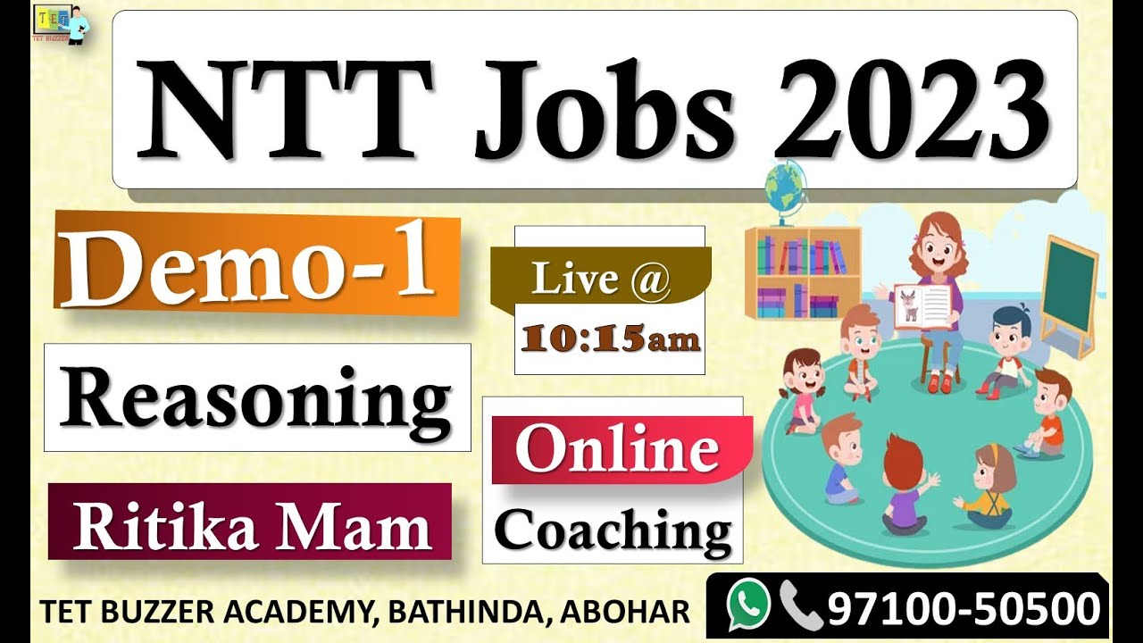 Reasoning|| NTT Jobs 2023|| Demo-1|| Ritika Mam|| Paid Coaching|| TET BUZZER (97100-50500)