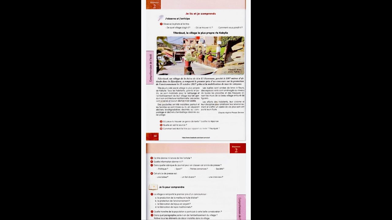 3AM /Projet 1/Séquence 2 : Compréhension de l'écrit(Tiferdud ,le village le plus propre de Kabylie)