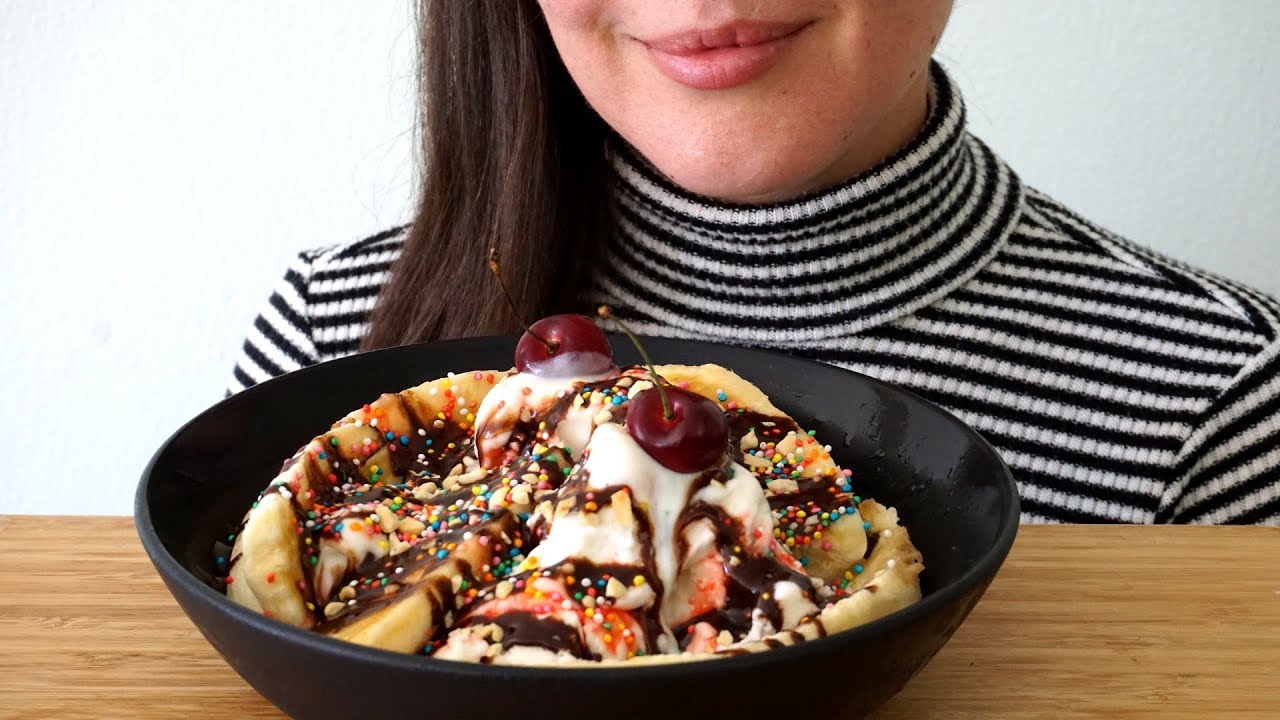 ASMR Eating Sounds: Banana Split Ice Cream (No Talking)