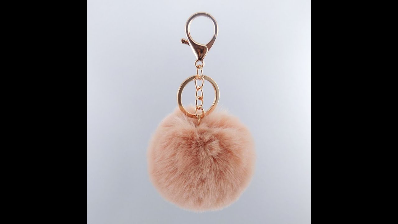 faux rabbit pom keychain
