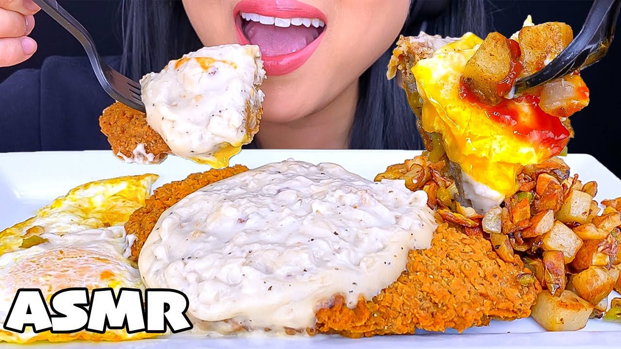 ASMR CHICKEN FRIED STEAK & EGGS BREAKFAST MUKBANG (EATING SOUNDS) ASMR PHAN