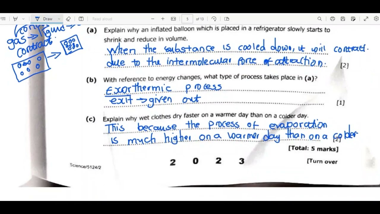 SCIENCE PAPER 2 2023 GCE SECTION B Q1 TO Q5