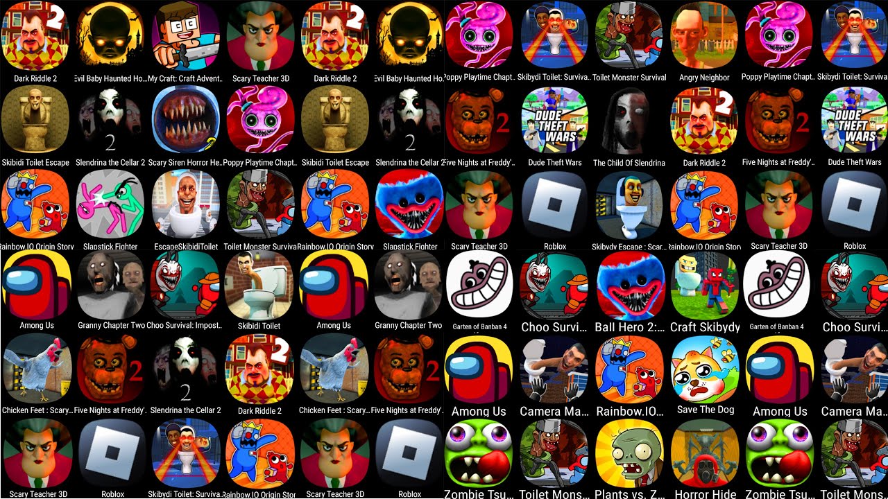 Grimace Monster Scary Survival,Poppy Playtime Chapter 3,Death Park 2,Mr Meat,Garten Of Banban 4,Eyes