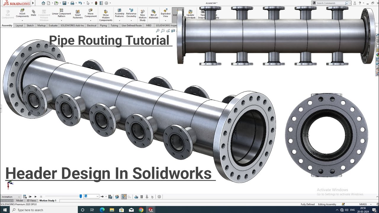 Solidworks Tutorial | Header Design In Solidworks| Solidworks Pipe Routing | #solidworks | #routing