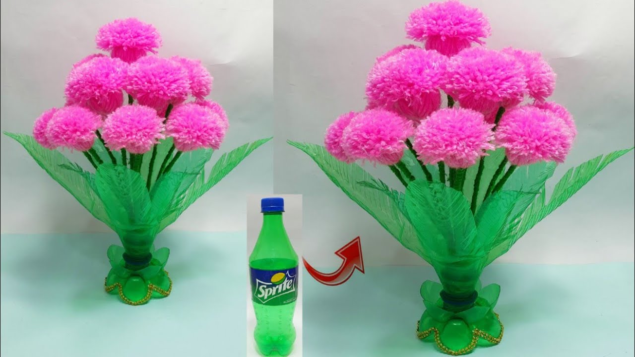 प्लास्टिक बोतल और ऊन से गुलदस्ता बनाने का आसान तरीका/Easy Wool Flower Guldasta Craft Idea/Plastic Bo