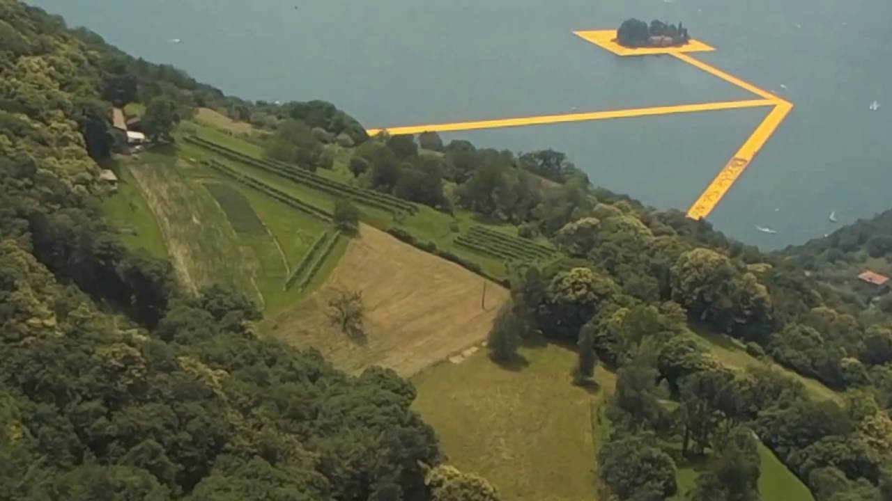 The Floating Piers by Christo and Jeanne-Claude from helicopter
