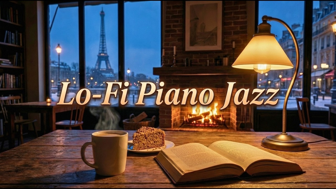 Cozy Cafe Ambience in Paris ☕ Lo-Fi Jazz Music & Crackling Fire for Relax, Study,reading