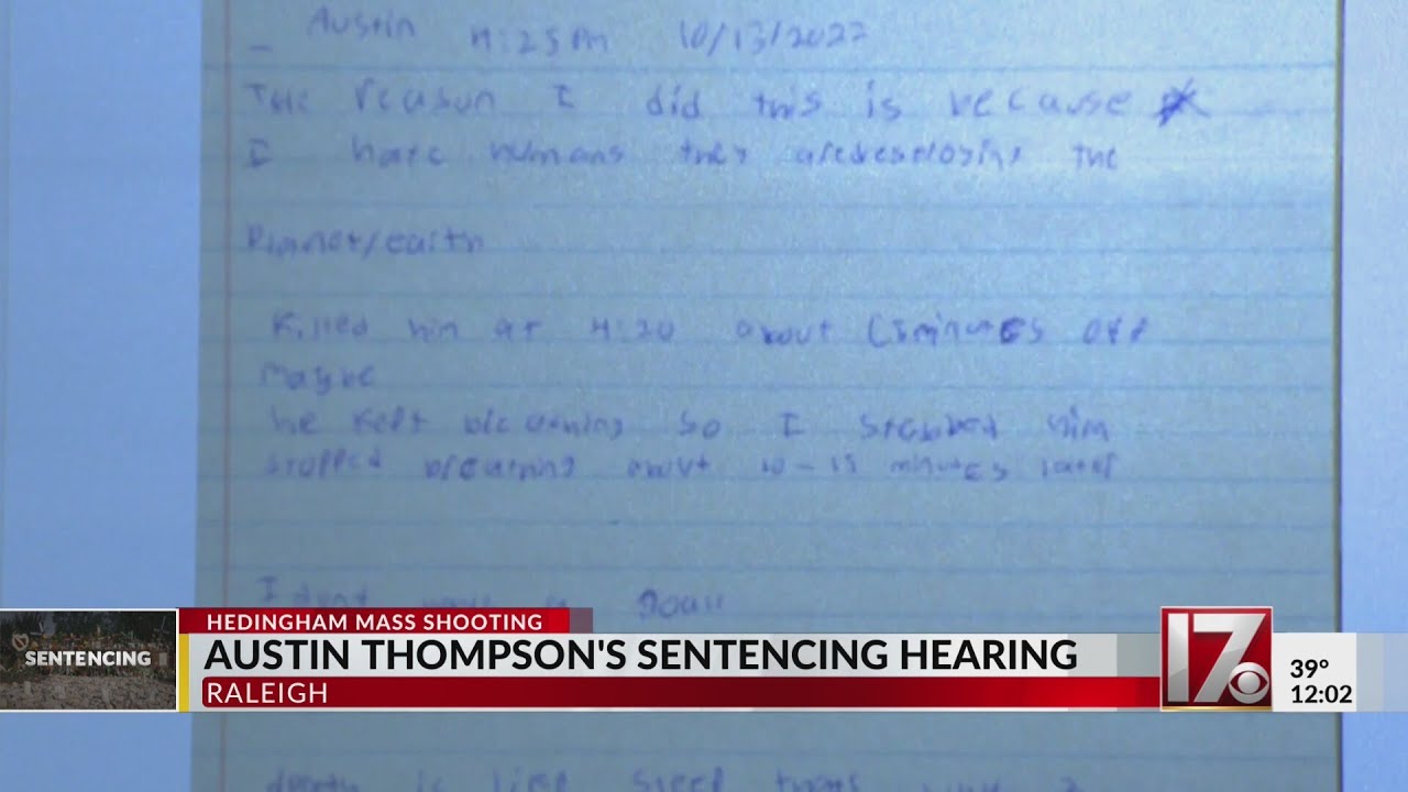 Austin Thompson's note presented at sentencing hearing