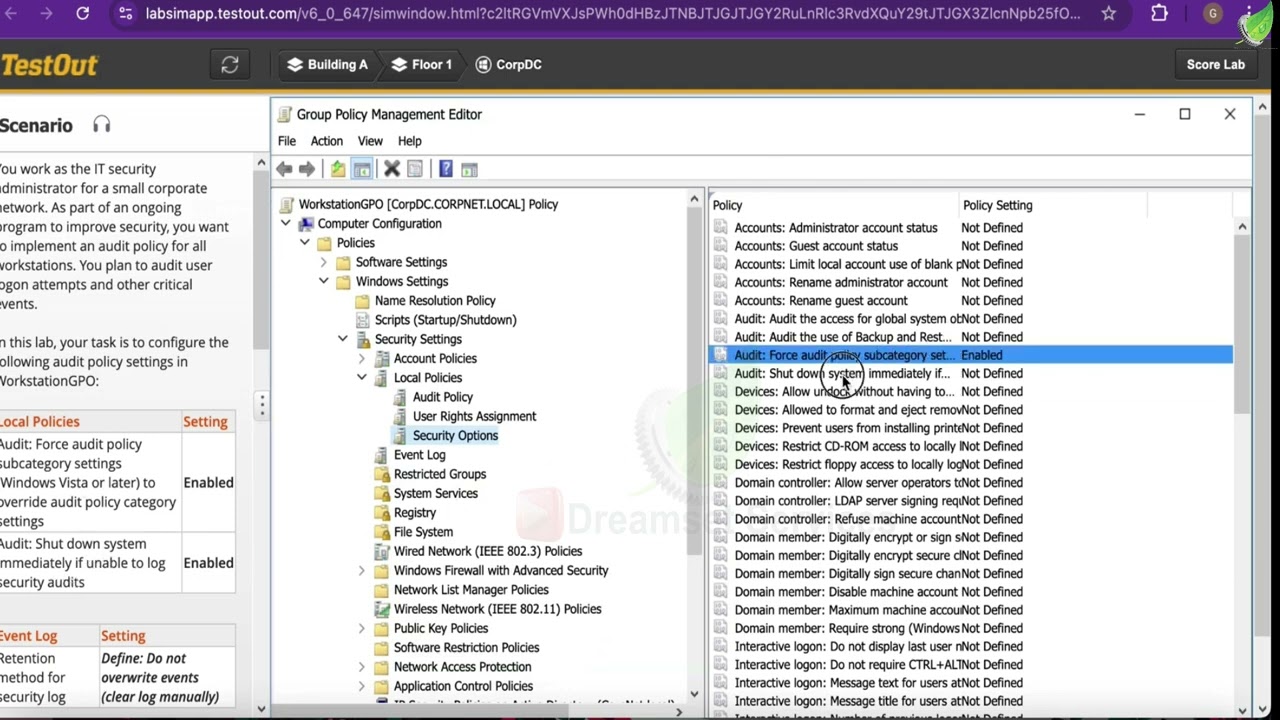 Security Pro TestOut 12.3.4 configure advanced audit policy