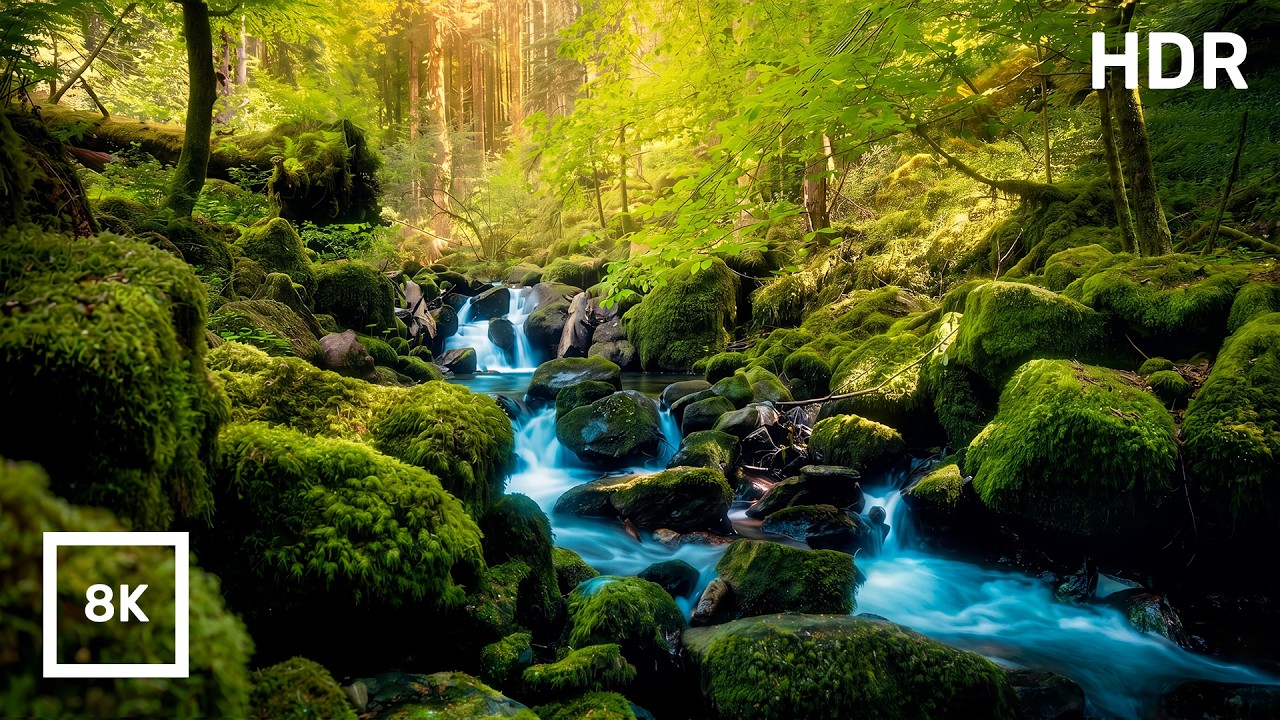 Black Forest River Nature Sounds, Birdsong & Stream | 8K HDR Nature Ambience for Sleep and Focus