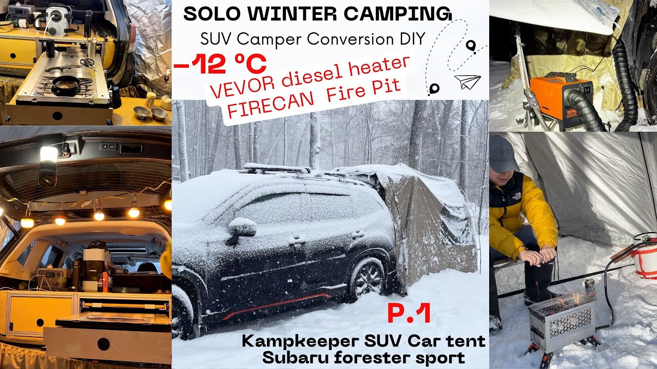 solo  winter camping( ASMR) P.1  Kampkeeper car tent Subaru forester sport SUV camper conversion DIY