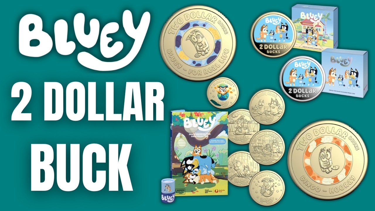 Новые популярные цветные монеты Bluey номиналом 2 доллара от Почты Австралии