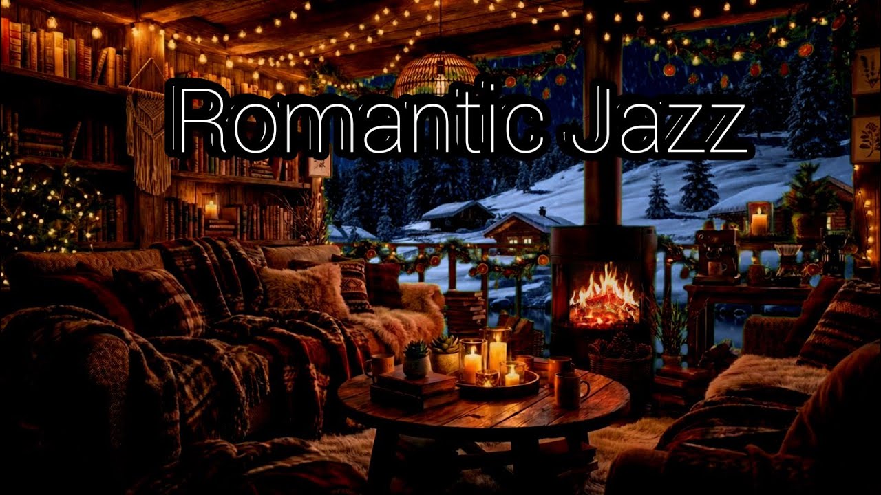 Romantic Winter Jazz ❄️🌹 Cozy Valentine Coffee Shop Ambience & Fireplace Sounds for Deep Sleep
