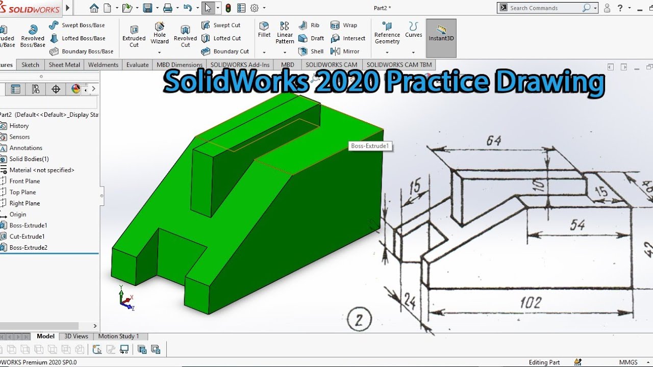 Solidworks 2020 Practice Drawing Tutorial | Tamil |