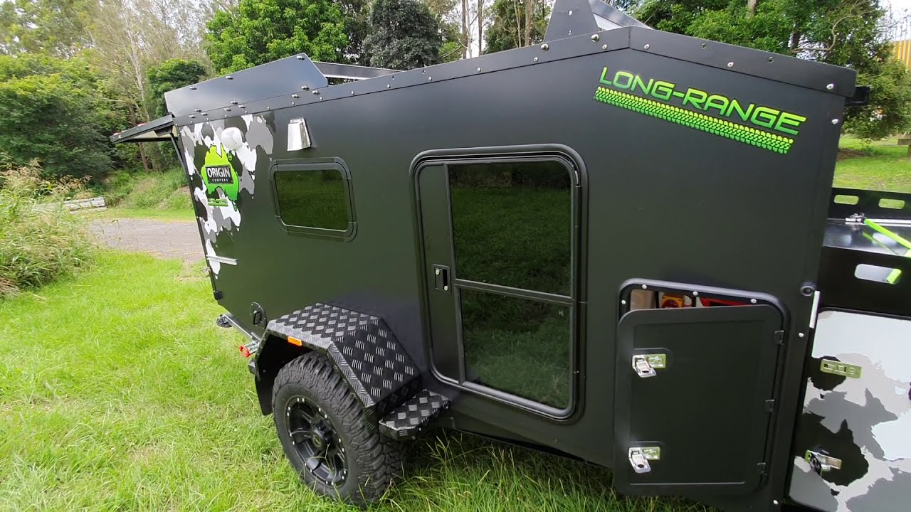 Long-Range V2 Squaredrop Teardrop Pod style off road camper trailer walk around by Origin Campers