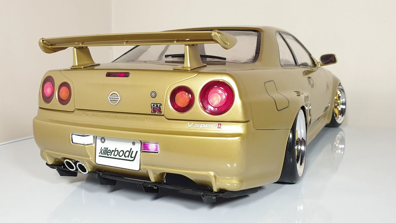 KILLERBODY NISSAN R34 GTR RC CAR with LED LIGHT N ENGINE SOUND SIMULATOR