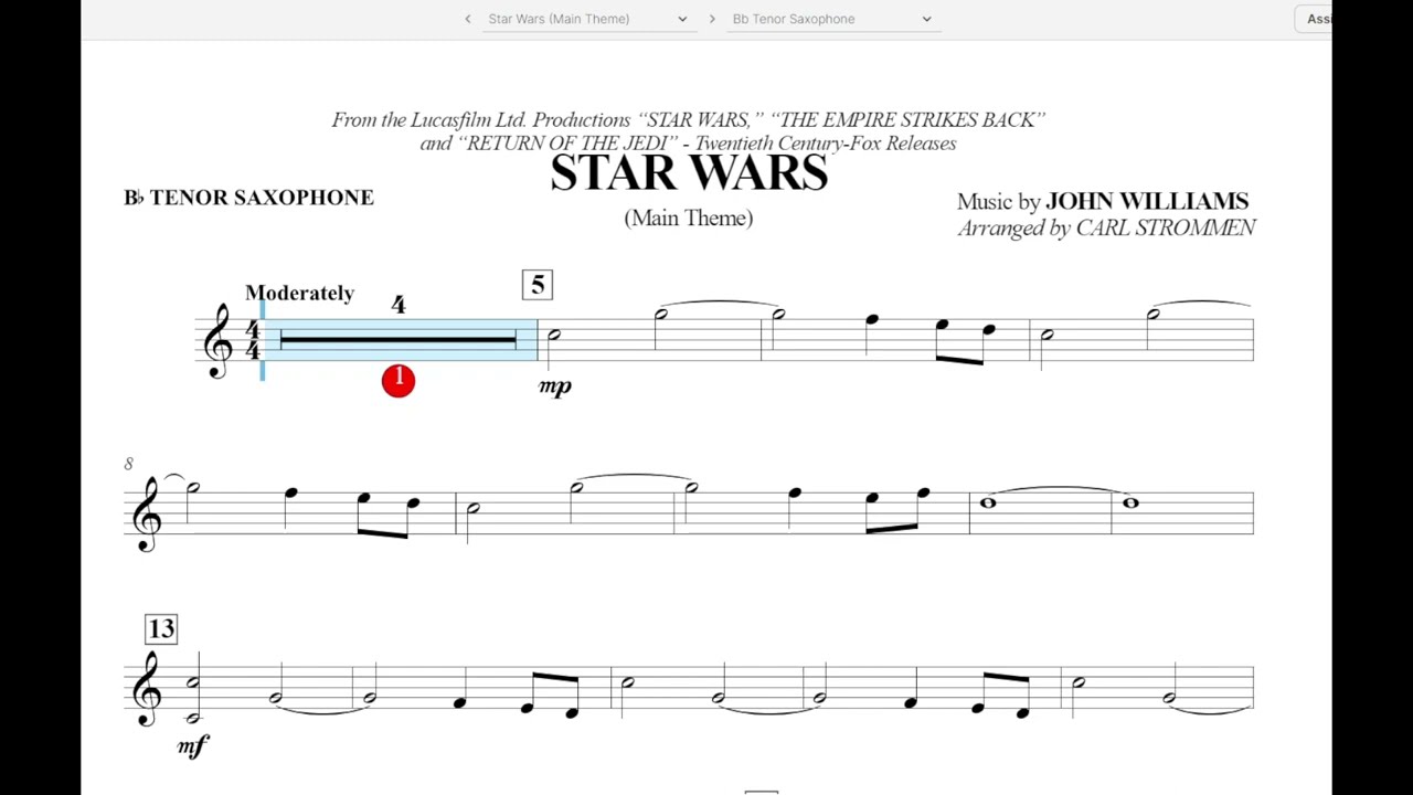 Star Wars - Tenor Sax Play Along