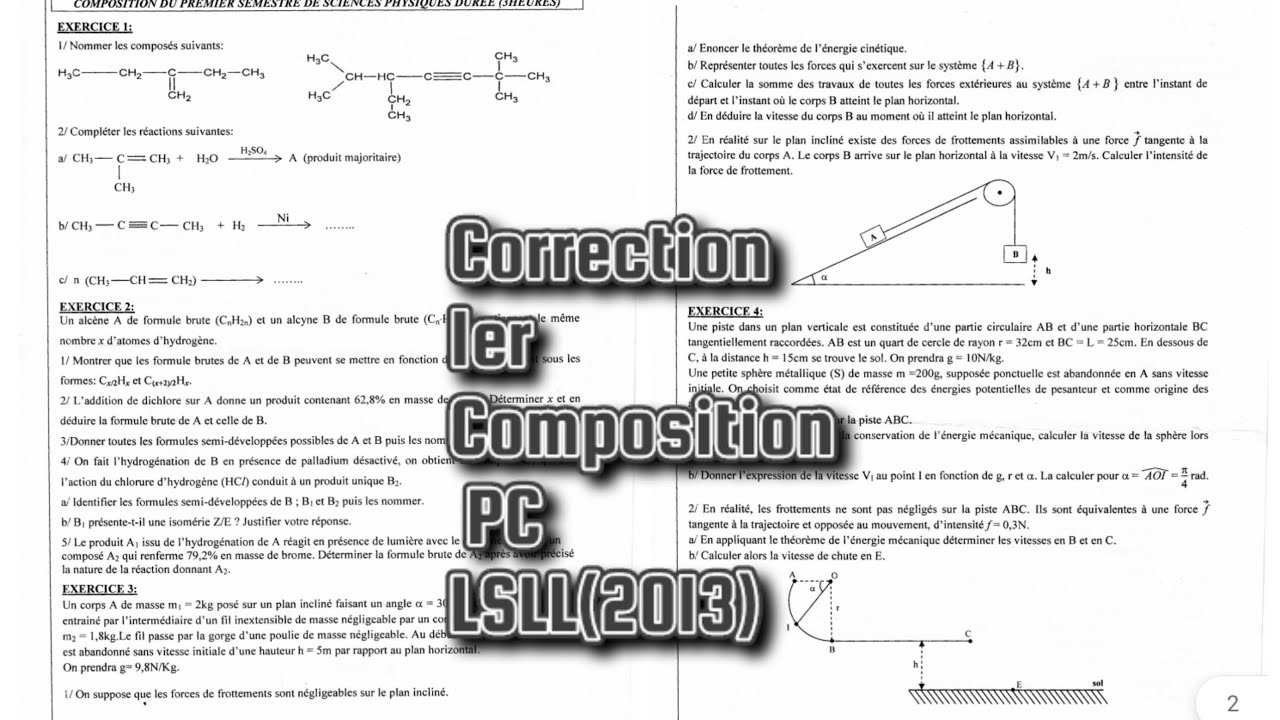 Composition Physique Chimie Corrigée (2e Partie) Année 2013 LSLL (1er Semestre)