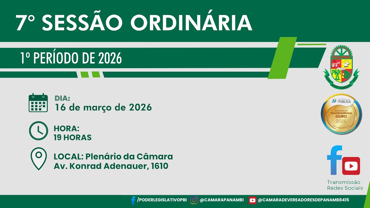 7ª Sessão Ordinária do 1º Período de 2026 - 16/03/2026
