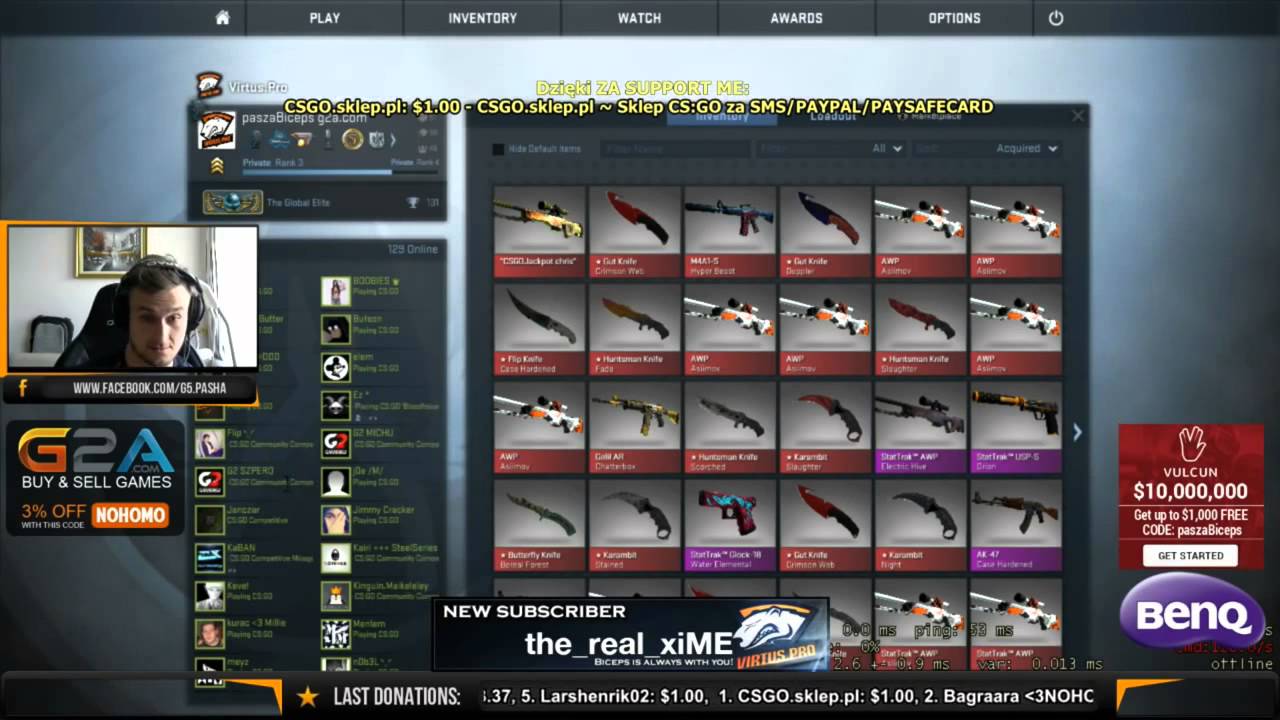 Pasha gets around 17,000$&sbquo;&not; donation in skins from chrisMartin -  CSGOJackpot.com