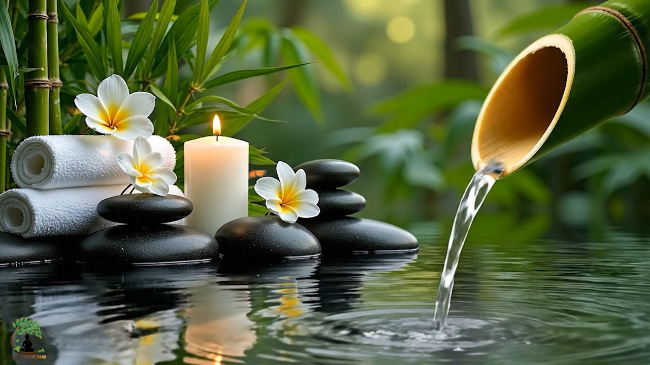Soothing Spa Piano Music 🌿 Relaxing Sleep Music & Nature Sounds, Bamboo Fountain Calm Deep Relaxatio
