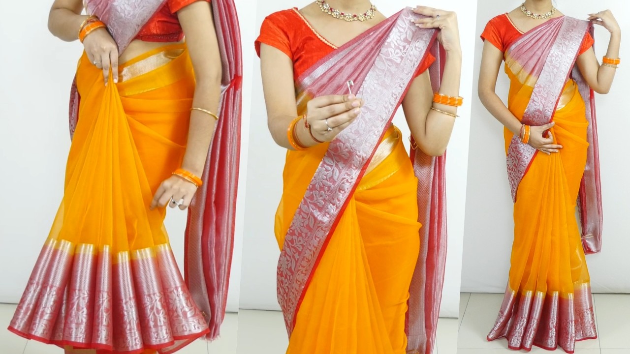 Easiest Organza Saree Saree Pleats Tutorial for Beginners in 3 Minutes TRICK to Look Tall & Slender