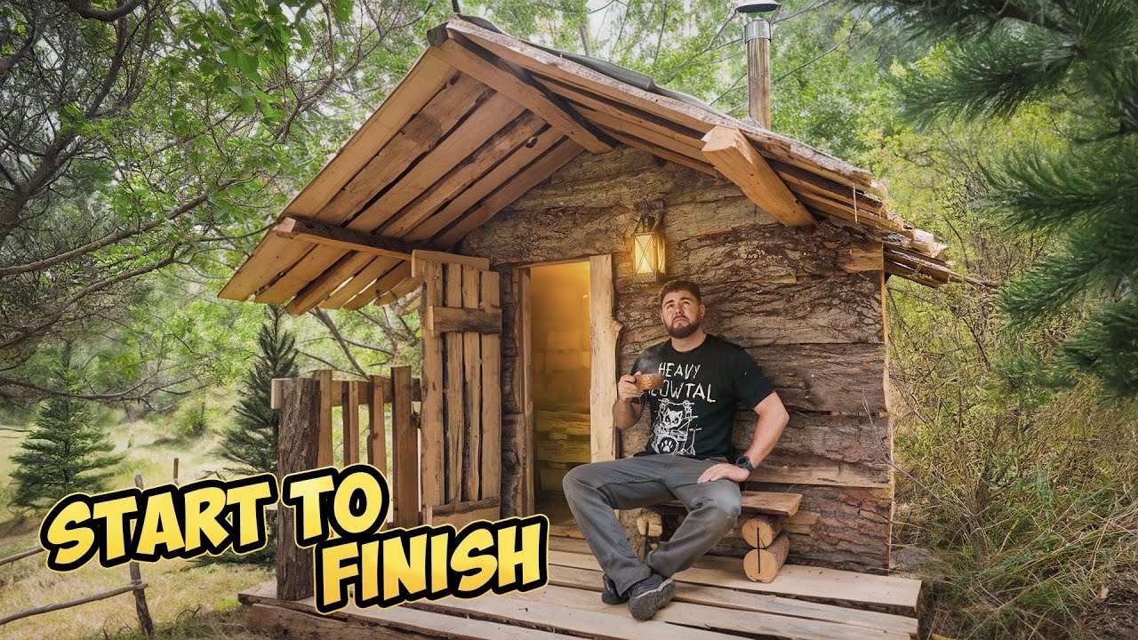 A man builds a sauna in the wild. Log cabins. START TO FINISH