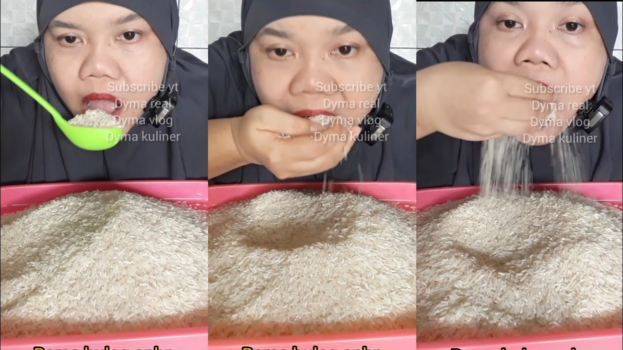 DYMA KULINER 💕ASMR RAW RICE EATING 💕Makan Beras Mentah💕 #shorts #mukbang @dymaaaaa @Dymakuliner