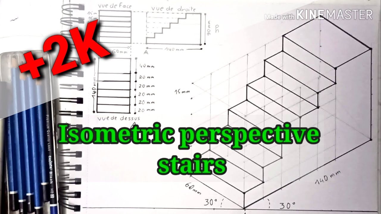 Les escaliers en perspective cavalière  📐dessin technique 👍