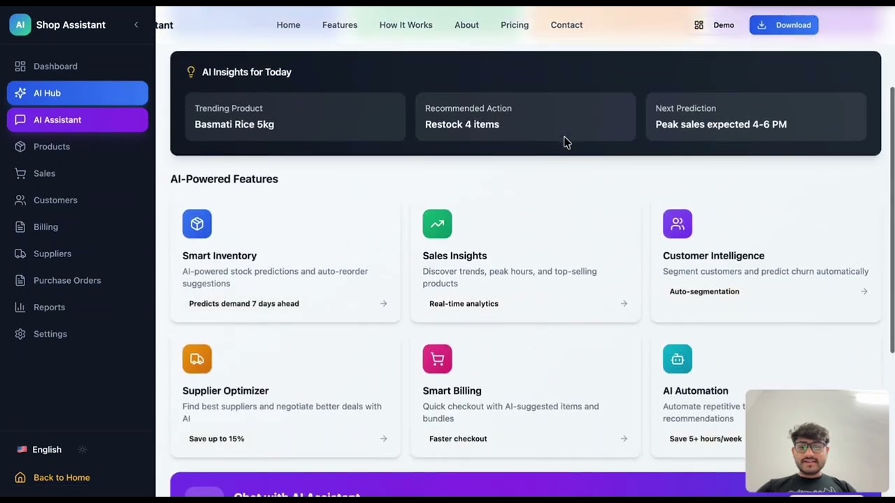 The demo of our project by the team CyberNova for small buissness owner named ' ShopeMateAi'   