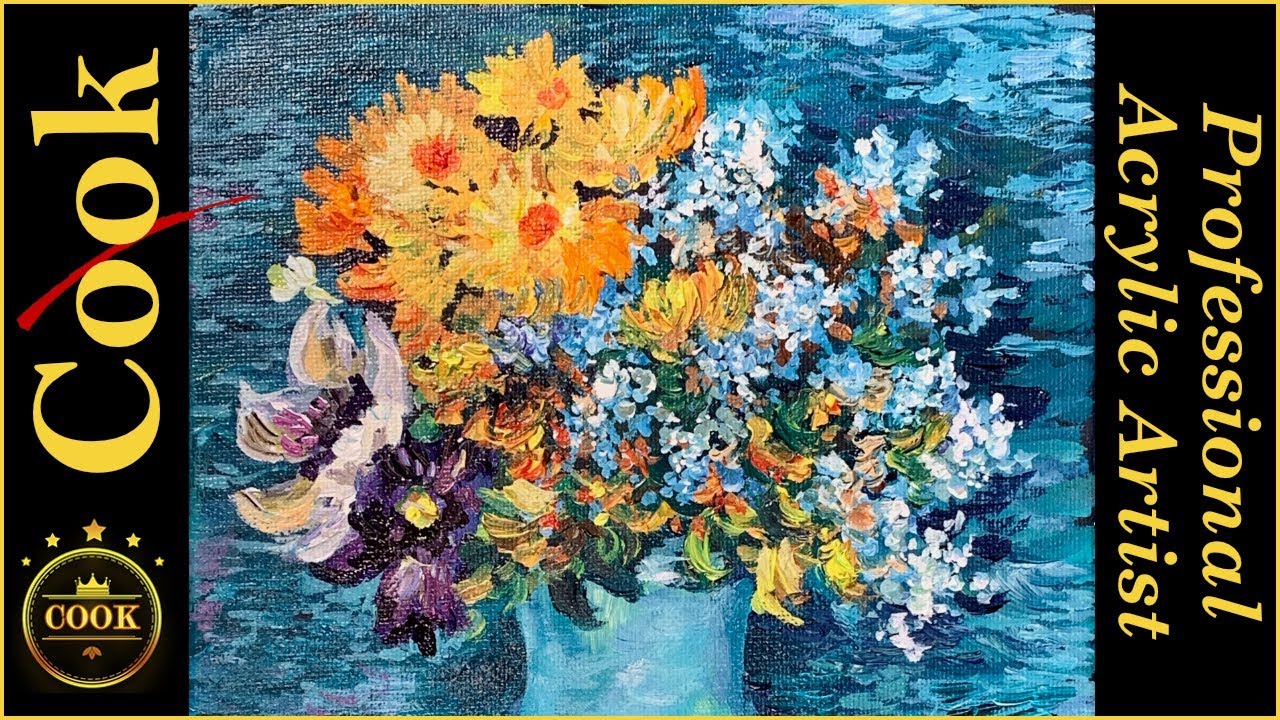 Van Gogh  Blue Vase with Flowers Acrylic Painting Tutorial for Beginner and Advanced Artists