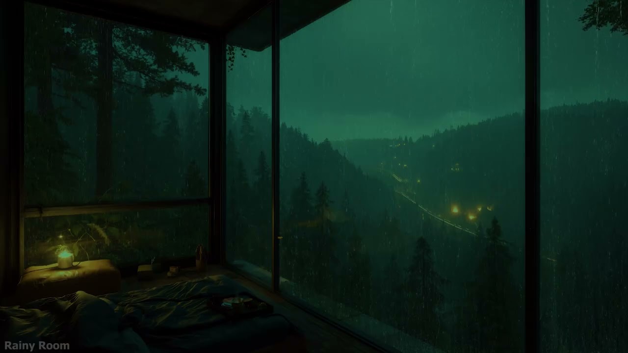 Cozy Dark Bedroom 🌧️ Gentle Rain Sounds | Calm Night to Ease Stress and Fall Asleep